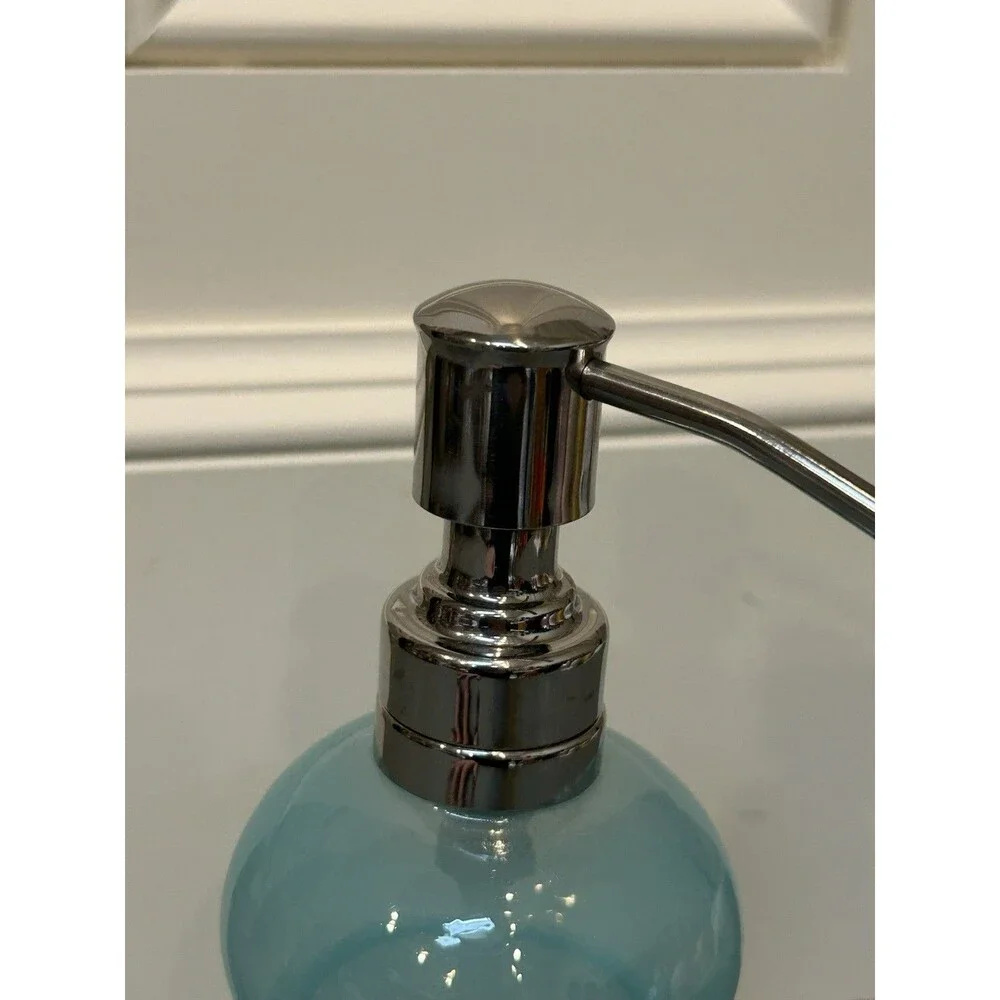 At Home Blue Bunny Glass Soap Dispenser with Polished Metal Pump